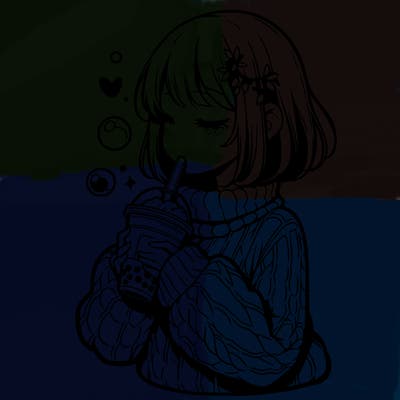 manga girl drinking boba in cozy sweater