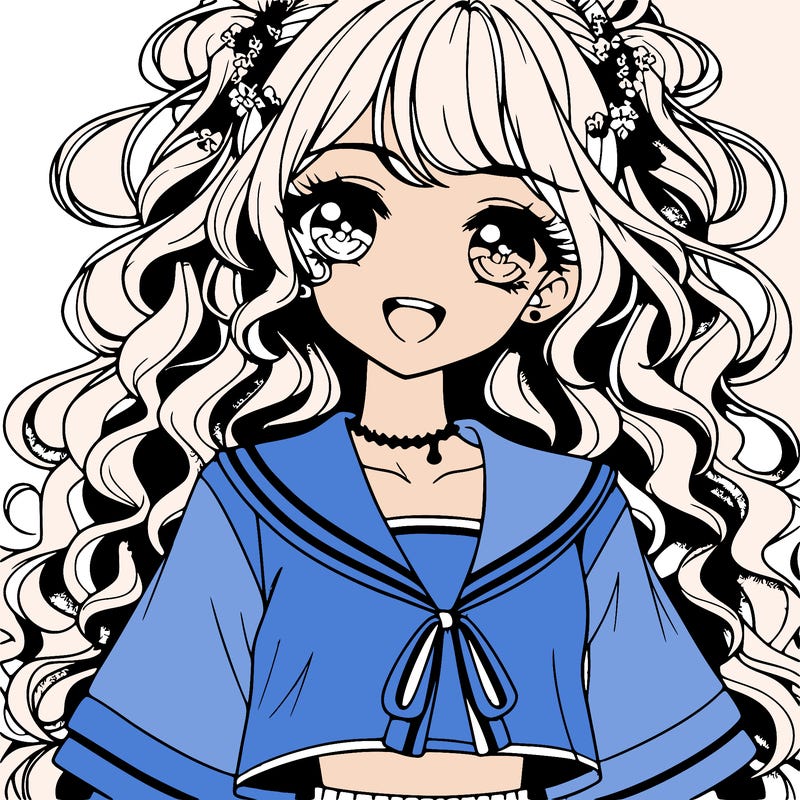 anime popular girl with long curly hair big eyelashes pretty eyes smiling with some blush wearing an anklet and wearing a school uniform cut top into a crop and short skirt and heels