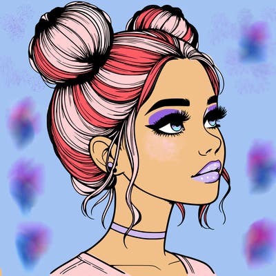 realistic girl with buns on the top of her head