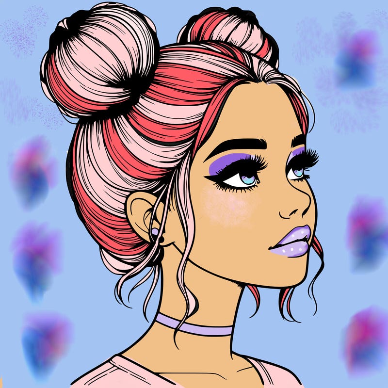 realistic girl with buns on the top of her head