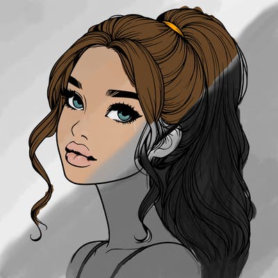 realistic girl with a ponytail on her hair and lips