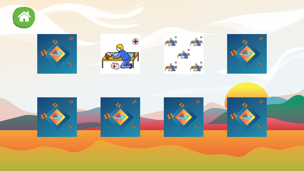 Educational memory game interface showing singular and plural concept cards