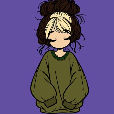 girl with baggy sweatshirt and messy bun