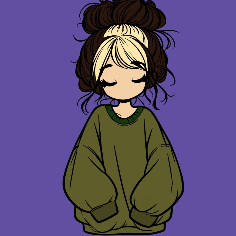 girl with baggy sweatshirt and messy bun