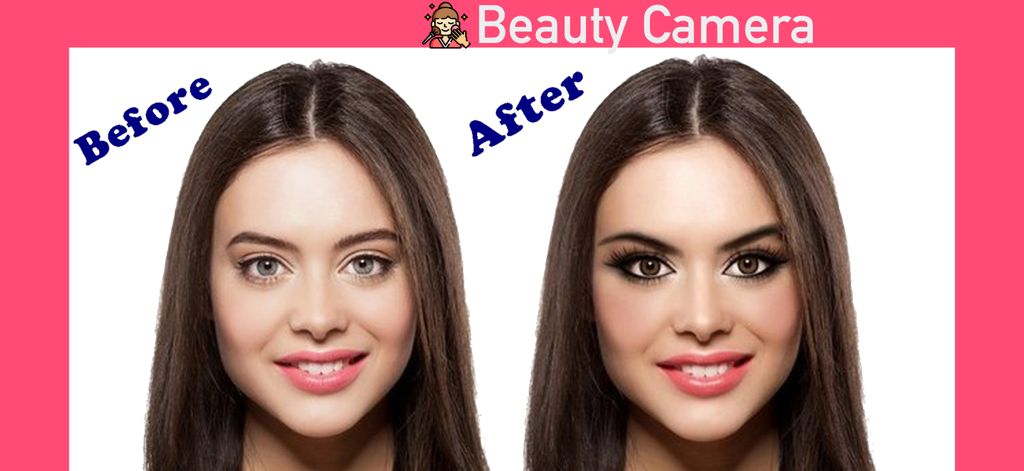 Beauty Camera: Perfect Ai Face - Before and after comparison of a woman face using virtual makeup and beauty filters