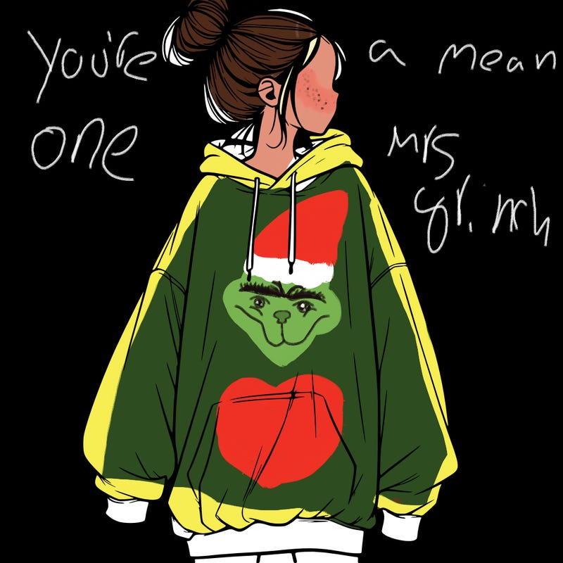 realistic girl with a oversized sweatshirt on and a bun