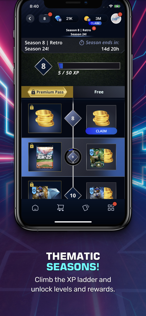 Topps® BUNT® MLB Card Trader - Topps BUNT MLB Card Trader thematic seasons showing the XP ladder and rewards