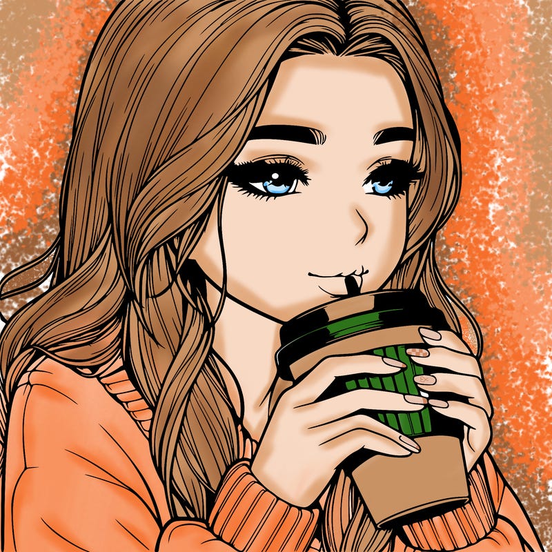 realistic girl drinking coffee