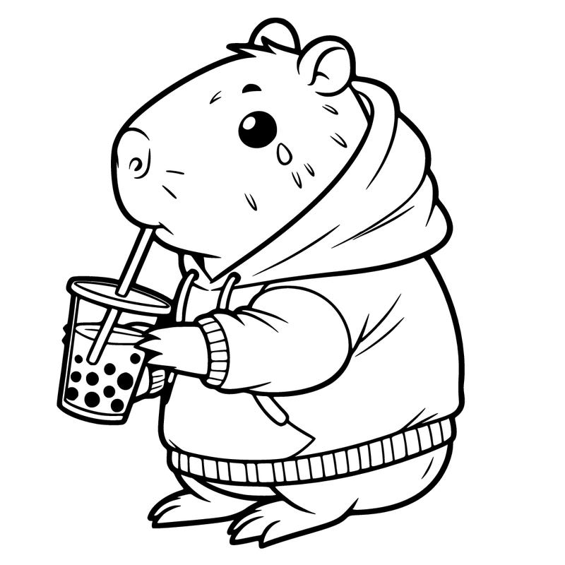 easy capybara drinking boba wearing a hoodie