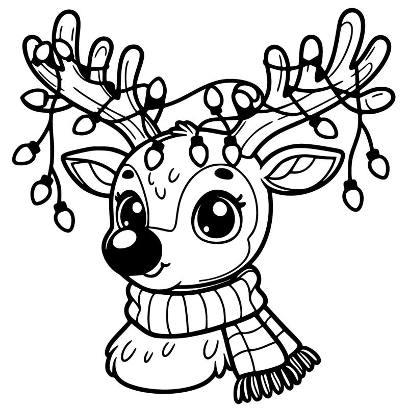reindeer with christmas lights on it head with bright red nose