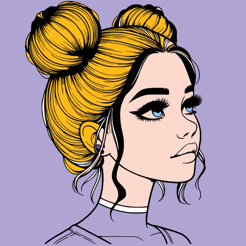realistic girl with buns on the top of her head