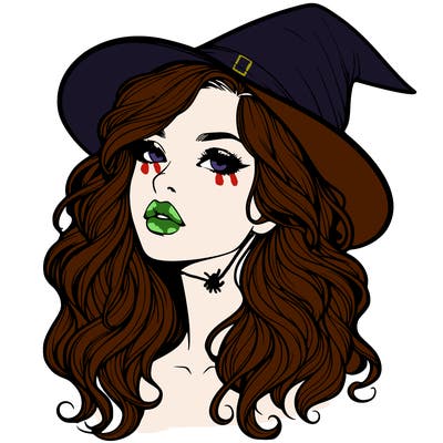realistic witch girl with wavy hair and lips
