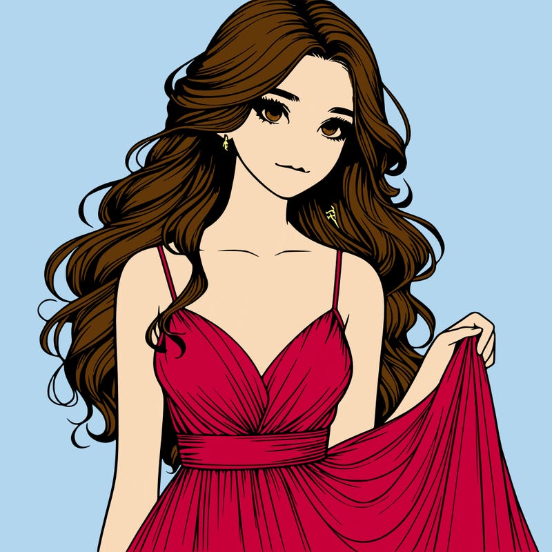 realistic girl in flowy silky prom dress
