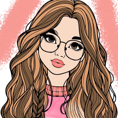 girl with long hair and freckles and glasses realistic