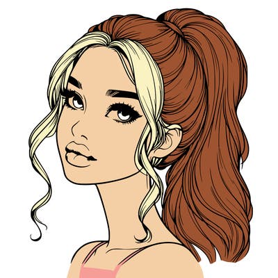 realistic girl with a ponytail on her hair and lips