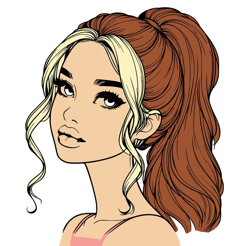 realistic girl with a ponytail on her hair and lips