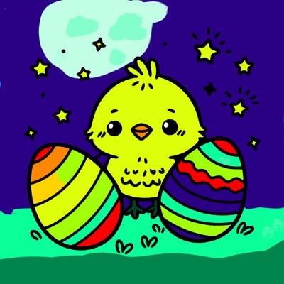 cute easter chick with eggs