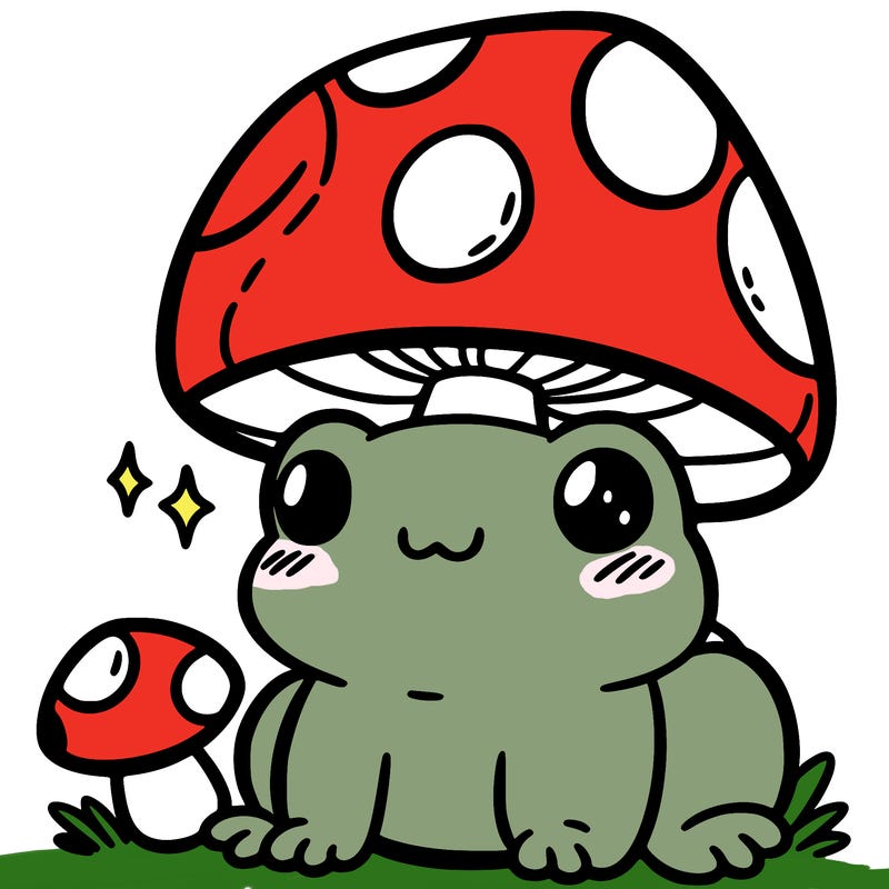 a cute frog with a mushroom hat