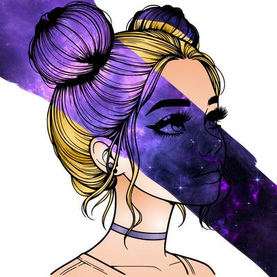realistic girl with buns on the top of her head