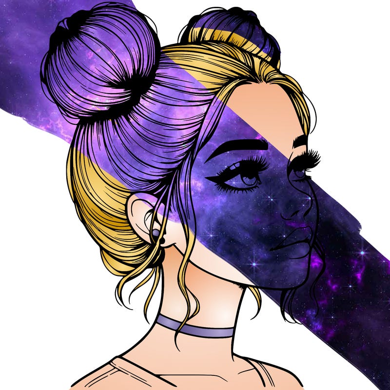 realistic girl with buns on the top of her head