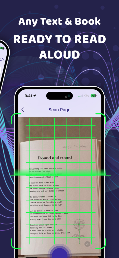 Text to Speech - TTS Reader - Uno smartphone scansiona una pagina di libro per convertire il testo stampato in voce.