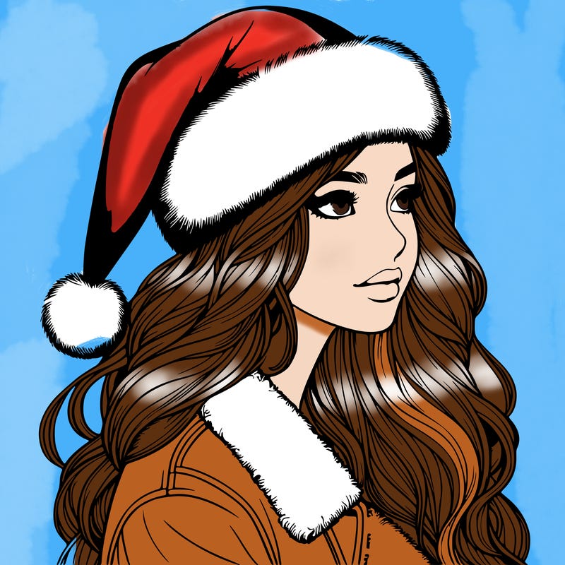 realistic girl in santa hat
