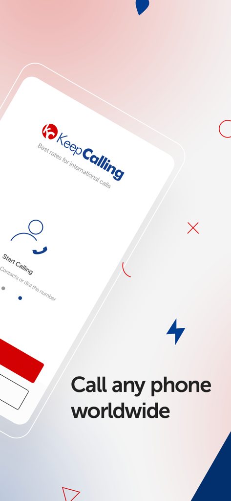 KeepCalling app interface for making international phone calls worldwide