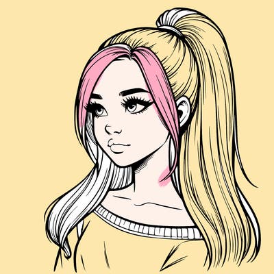 realistic girl with a high ponytail