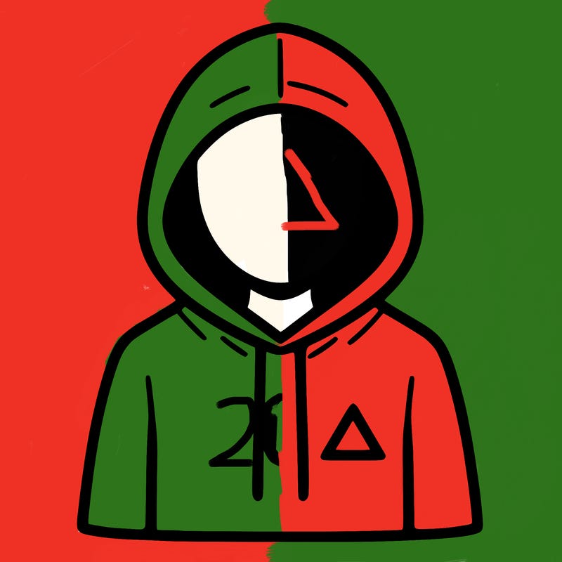 a person with non face waering a hoodie with a small triangle symbol