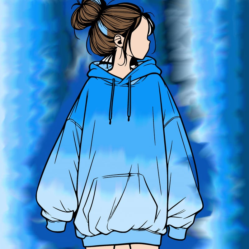 realistic girl with a oversized sweatshirt on and a bun