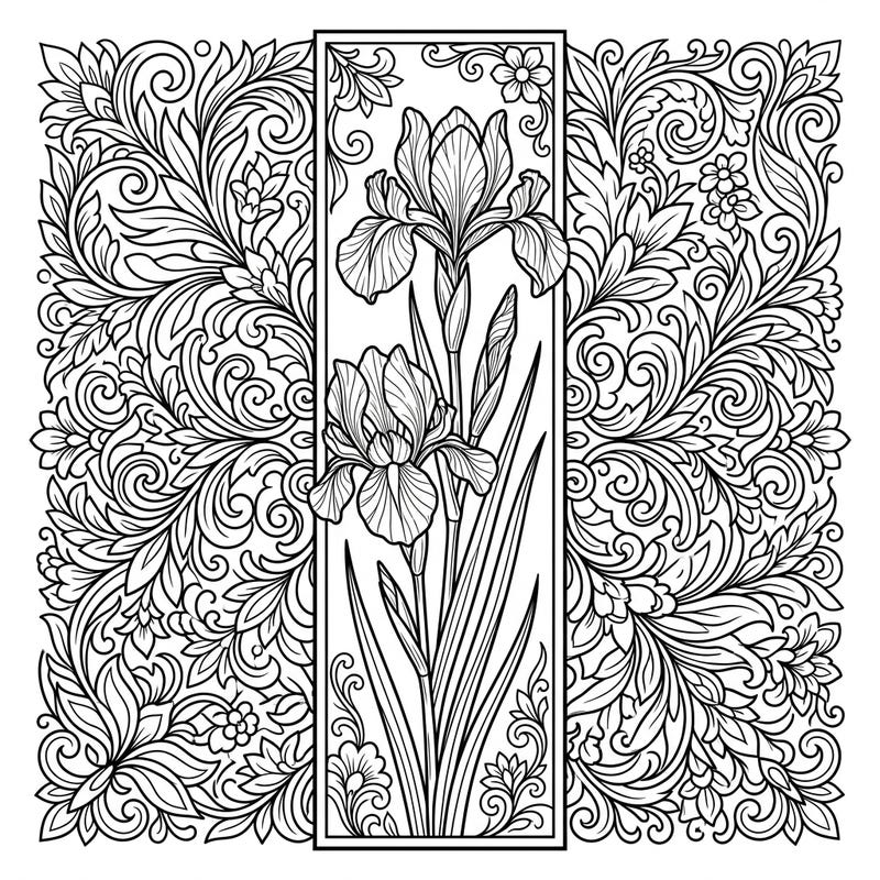 Bring the beauty of Dutch Irises to life with this intricate coloring bookmark. Its elegant floral design and detailed patterns promise a delightful artistic escape.