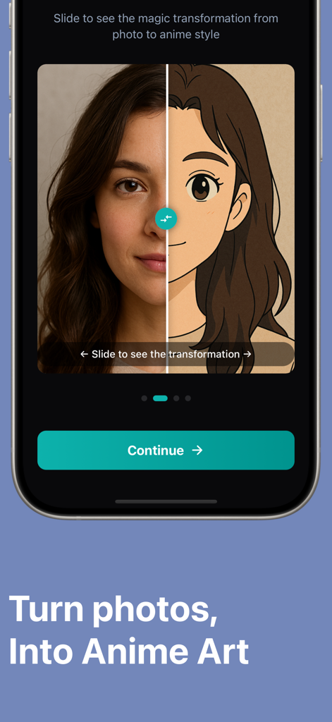 Animefy AI - Anime & Cartoon - Side-by-side comparison of a woman's real photo and its AI-generated anime version
