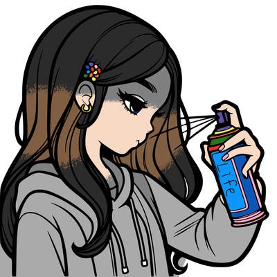a realistic girl spray painting