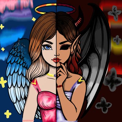 realistic angel half demon