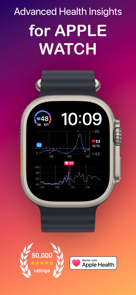 L'application Heart Analyzer affichant des informations avancées sur la fréquence cardiaque sur un écran d'Apple Watch