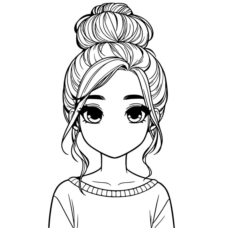 realistic girl with a bun on top of her head.