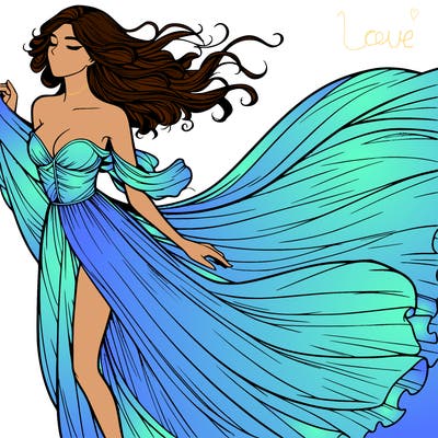 realistic woman in dress flowing the the wind