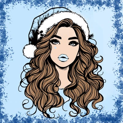 realistic christmas girl with wavy hair and lips