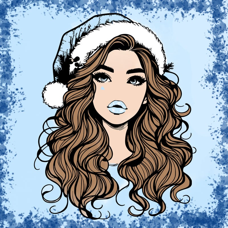realistic christmas girl with wavy hair and lips