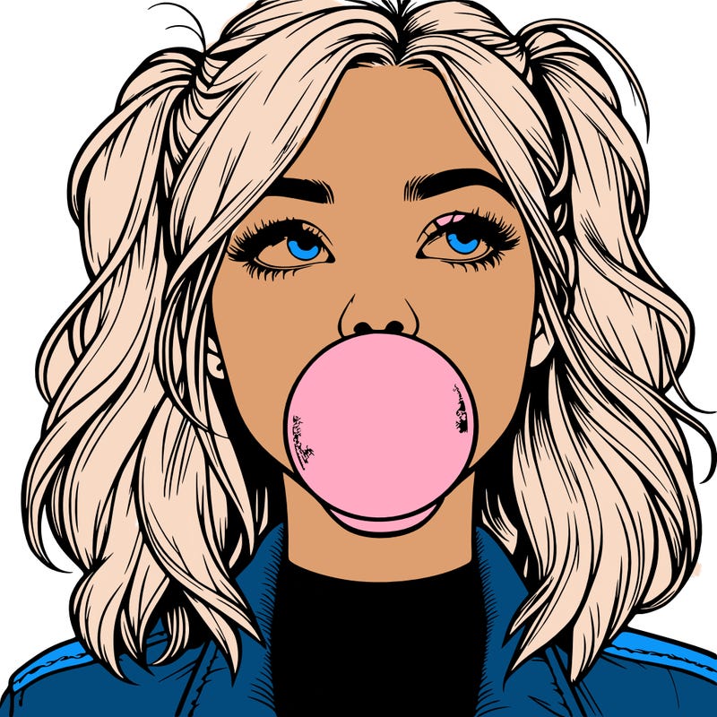 realististic girl blowing bubble -gum