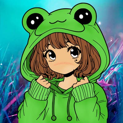a cute teenage girl wearing a frog hoodie