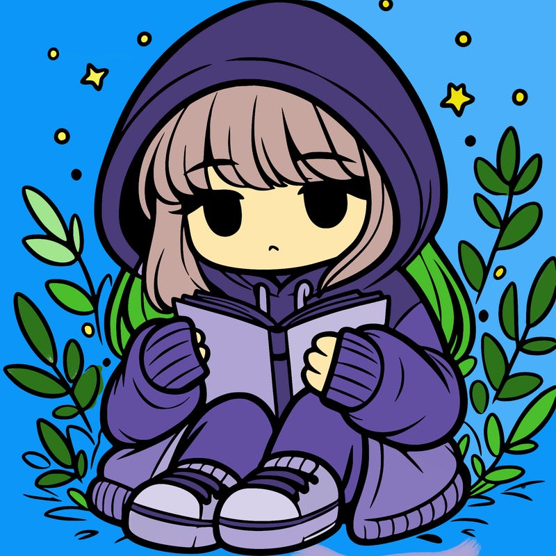 girl in oversized hoodie reading a book