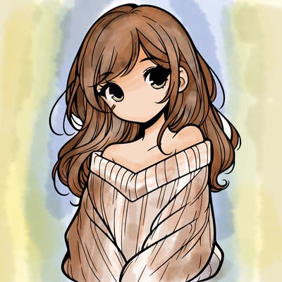 shy pretty girl wearing a sweater that is falling off one shoulder portrait