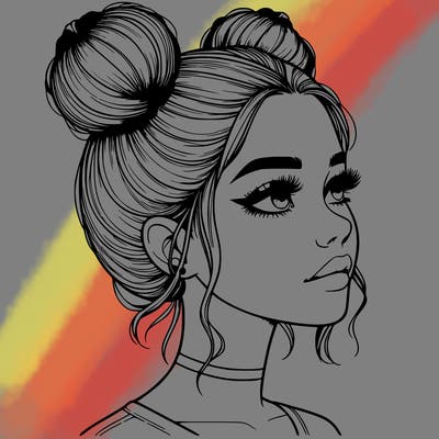 realistic girl with buns on the top of her head