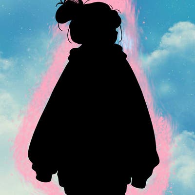 realistic girl with a oversized sweatshirt on and a bun