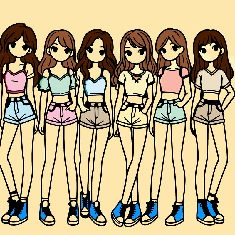 a group of girls wearing crop tops and shorts
