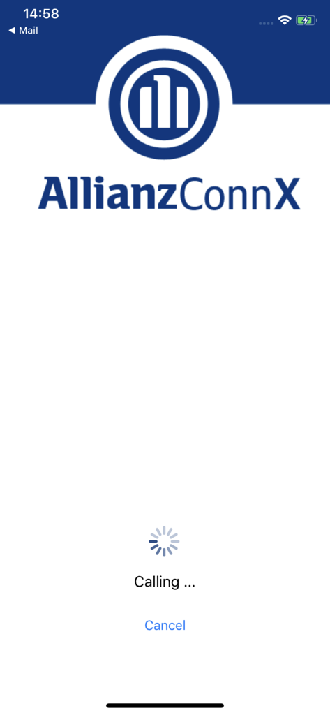 AllianzConnX - AllianzConnXアプリの読み込み画面。アリアンツのロゴと「呼び出し中」というテキストが表示されています。