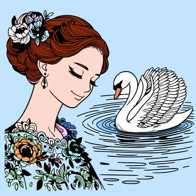 beautiful realistic woman swan lake