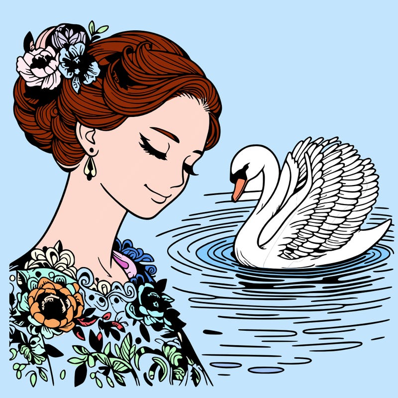 beautiful realistic woman swan lake