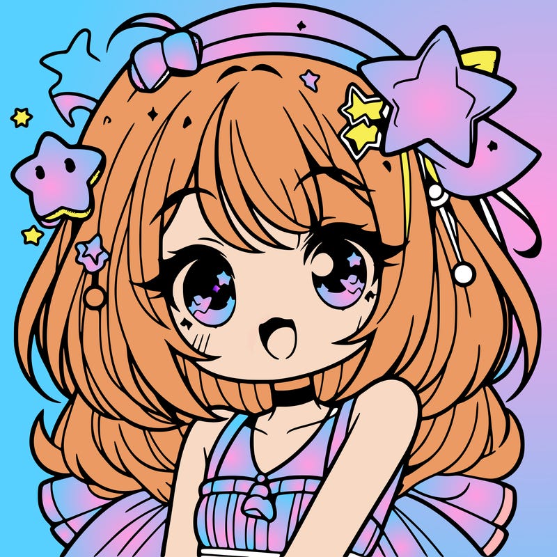 cute anime girl with star accessories